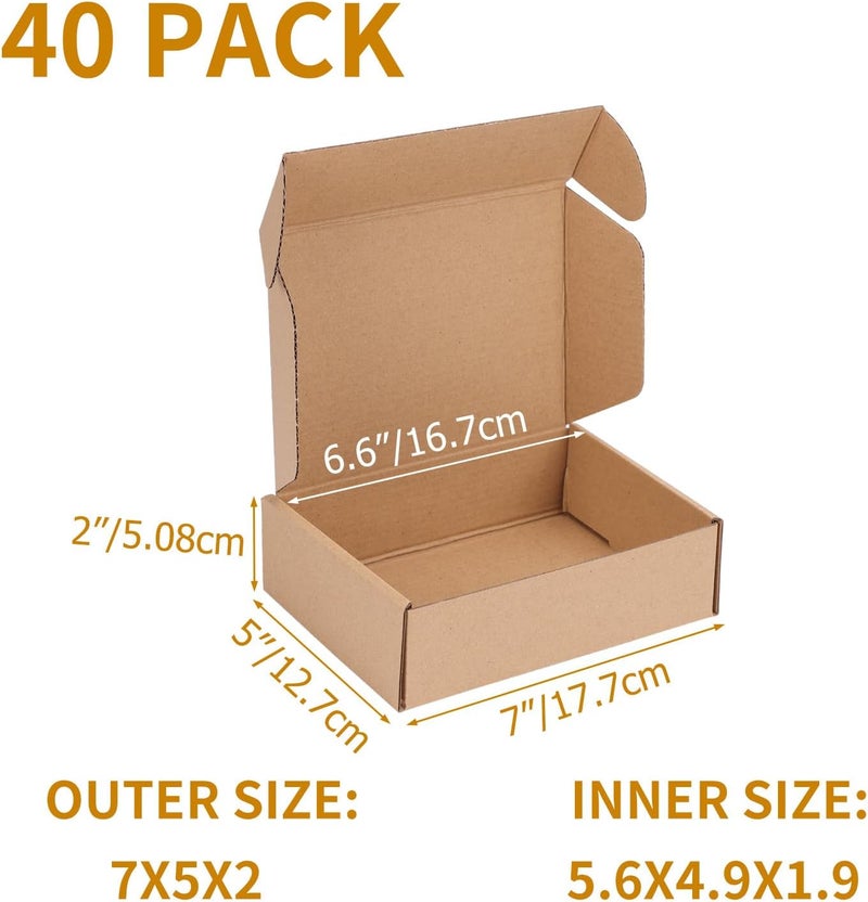PHAREGE 7x5x2 inch Shipping Boxes Bulk 40 Pack Brown, Tab Lock Tuck Top Mailer Boxes for Packaging Small Business, Small Cardboard Gift Boxes for Wrapping Mailing Present - Image 2